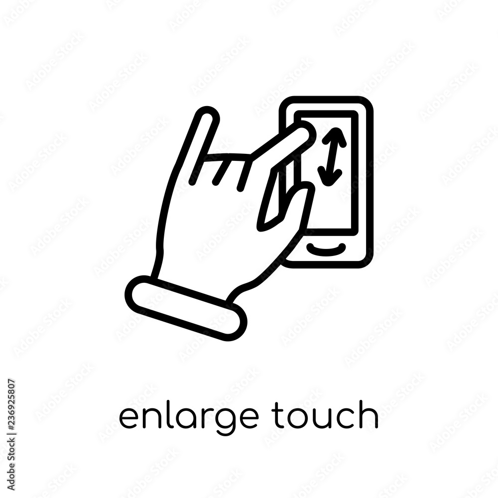 Enlarge touch screen gesture icon. Trendy modern flat linear vec Enlarge touch screen gesture icon. Trendy modern flat linear vec