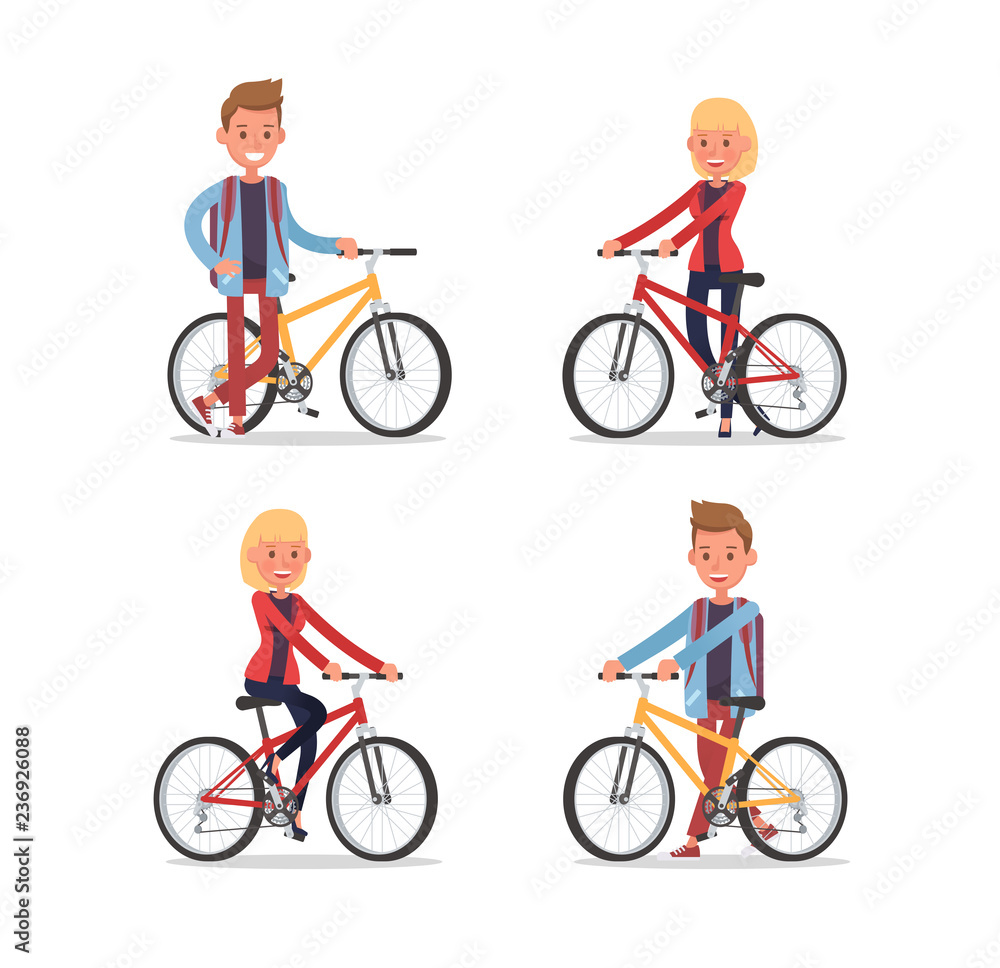 Boy and girl riding bicycle character vector design Boy and girl riding bicycle character vector design