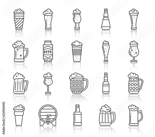 Beer Mug simple black line icons vector set