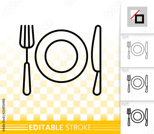 Fork knife plate simple black line vector icon