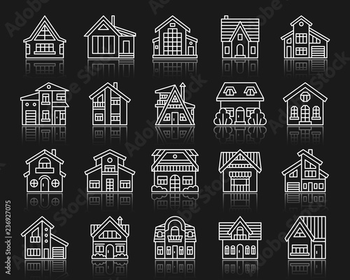 House simple white line icons exterior vector set