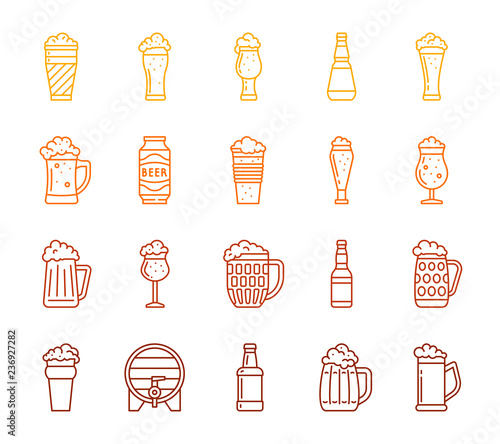 Beer Mug simple color line icon pub bar vector set