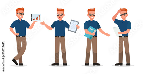Businessman showing different gestures character vector design. no5