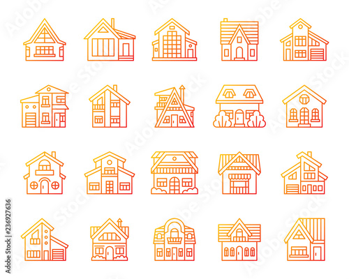 House simple color line icons exterior vector set