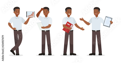 Businessman showing different gestures character vector design. no11