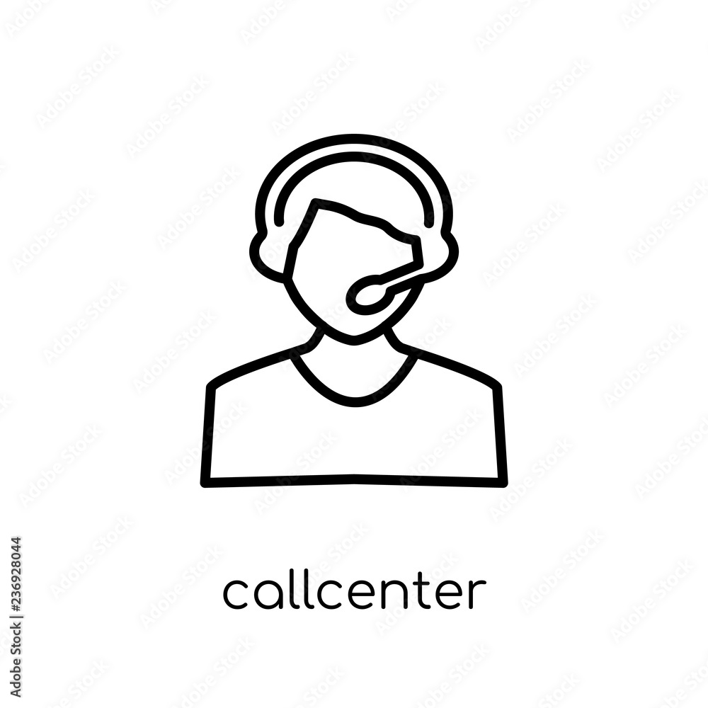 Callcenter icon. Trendy modern flat linear vector Callcenter icon on white background from thin line Professions collection Callcenter icon. Trendy modern flat linear vector Callcenter icon on white background from thin line Professions collection