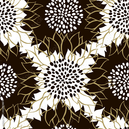 Seamless pattern with sunflowers. Abstract floral background.