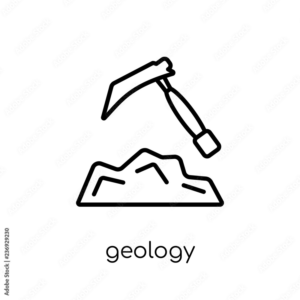 Geology icon. Trendy modern flat linear vector Geology icon on white background from thin line E-learning and education collection Geology icon. Trendy modern flat linear vector Geology icon on white background from thin line E-learning and education collection
