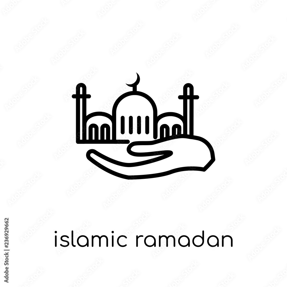Islamic Ramadan icon. Trendy modern flat linear vector Islamic Ramadan icon on white background from thin line Religion collection Islamic Ramadan icon. Trendy modern flat linear vector Islamic Ramadan icon on white background from thin line Religion collection