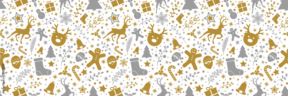 Fototapeta premium Christmas background with decorations and seamless pattern. Vector.