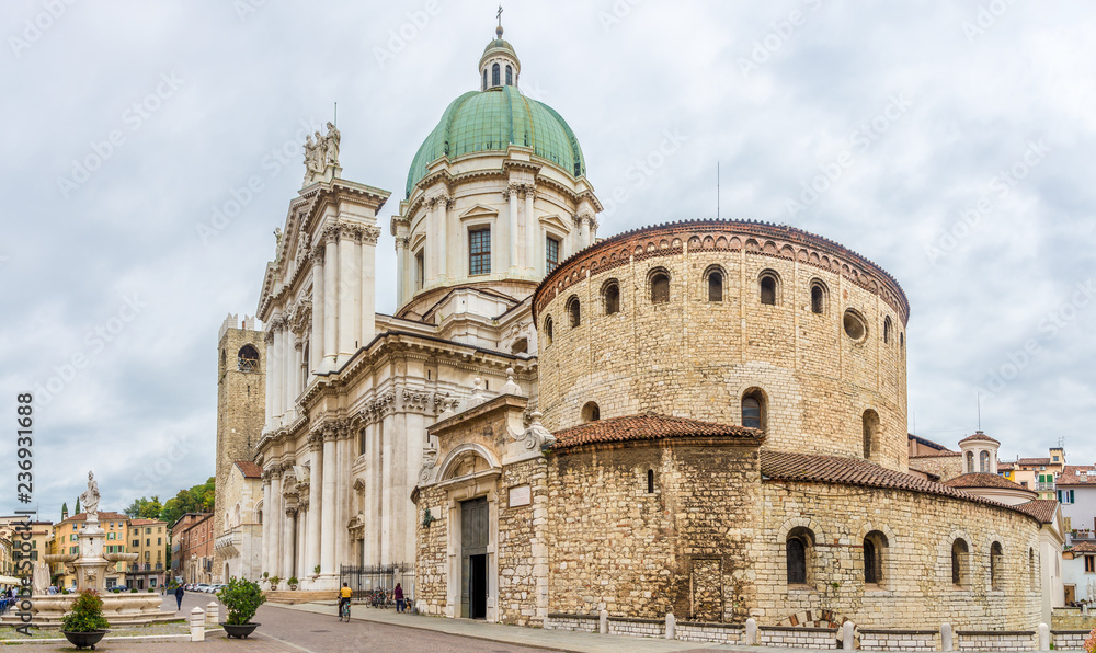 View at the Two cathedrals of Brescia: the Old (at right) and the New (at left) - Italy