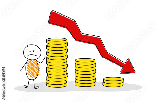 Funny businessman showing money graph. Vector.