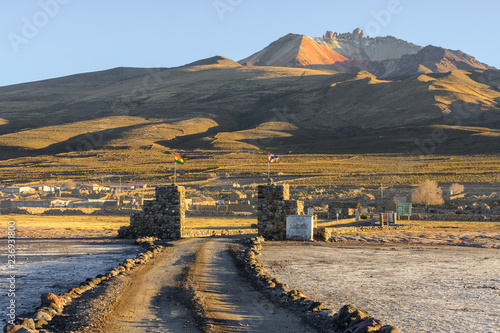 Coqueza village and Cerro Tunupa volcano, Bolivia photo