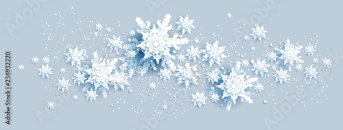 Web Banner Social Media template. Shine winter decoration with snowflakes, stars and balls.