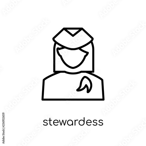 stewardess icon. Trendy modern flat linear vector stewardess icon on white background from thin line Professions collection