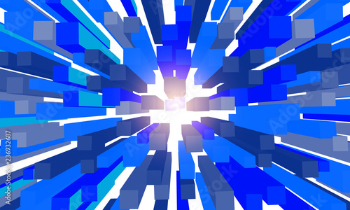 Abstract explosion of blue blocks.Future technology and artificial intelligence big data