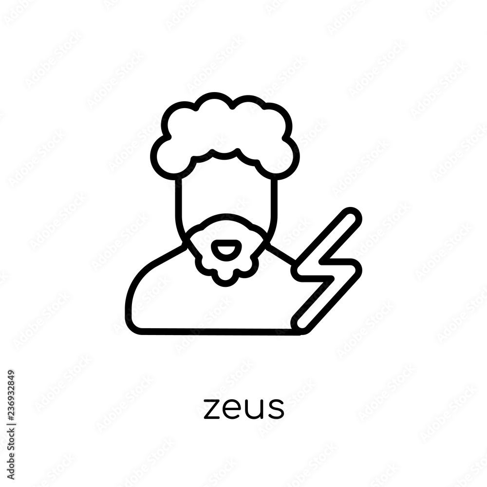 Zeus icon. Trendy modern flat linear vector Zeus icon on white background from thin line Fairy Tale collection Zeus icon. Trendy modern flat linear vector Zeus icon on white background from thin line Fairy Tale collection