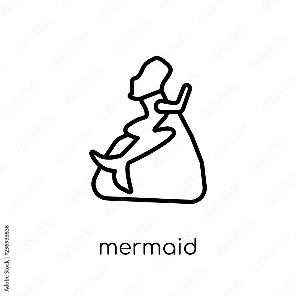Mermaid icon. Trendy modern flat linear vector Mermaid icon on white background from thin line Fairy Tale collection Mermaid icon. Trendy modern flat linear vector Mermaid icon on white background from thin line Fairy Tale collection