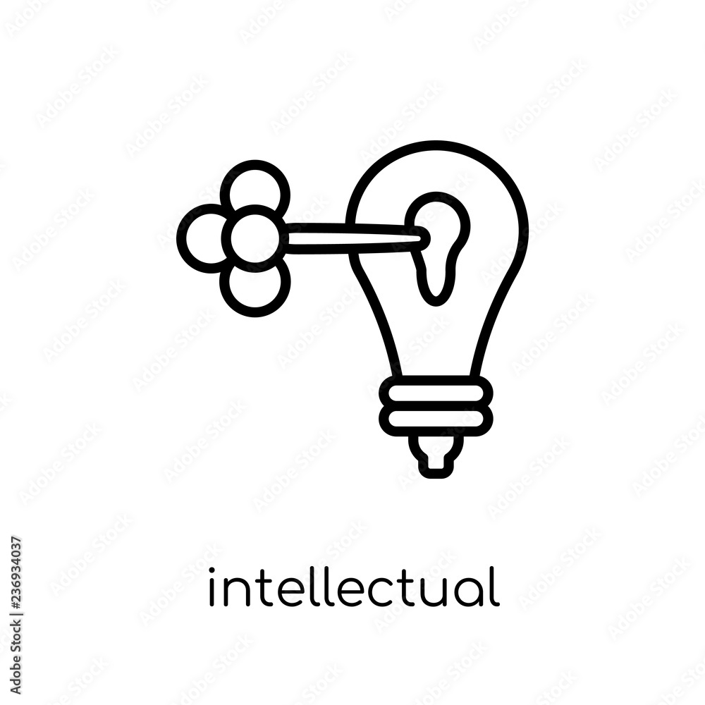 Intellectual property icon. Trendy modern flat linear vector Intellectual property icon on white background from thin line law and justice collection Intellectual property icon. Trendy modern flat linear vector Intellectual property icon on white background from thin line law and justice collection
