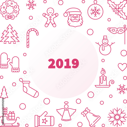 2019 New Year vector square frame or background in outline style