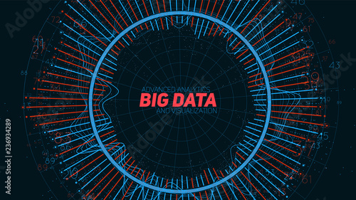 Big data circular visualization. Futuristic infographic. Information aesthetic design. Visual data complexity. Complex data threads graphic. Social network representation. Abstract graph