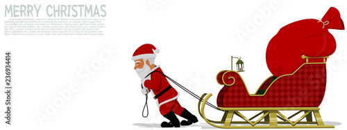 Santa Claus is pulling his sleigh on transparent background