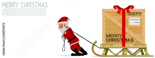 Santa Claus is pulling his sleigh on transparent background