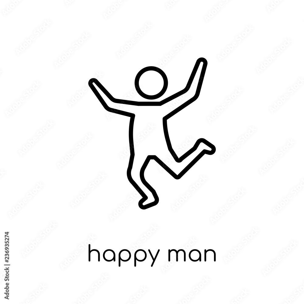 Happy man icon. Trendy modern flat linear vector Happy man icon on white background from thin line People collection Happy man icon. Trendy modern flat linear vector Happy man icon on white background from thin line People collection