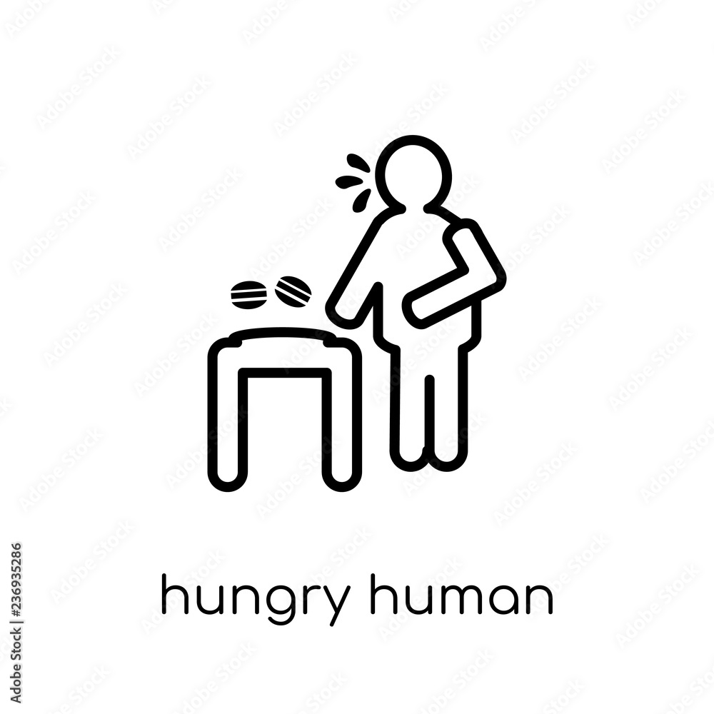 hungry human icon. Trendy modern flat linear vector hungry human icon on white background from thin line Feelings collection