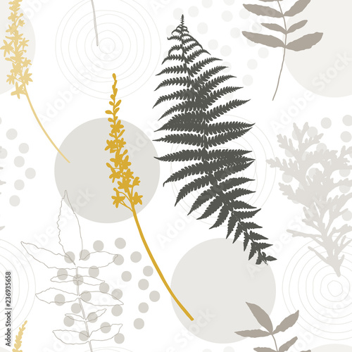 Botanical vector seamless pattern with hand drawn herbs, plants, flowers and ...