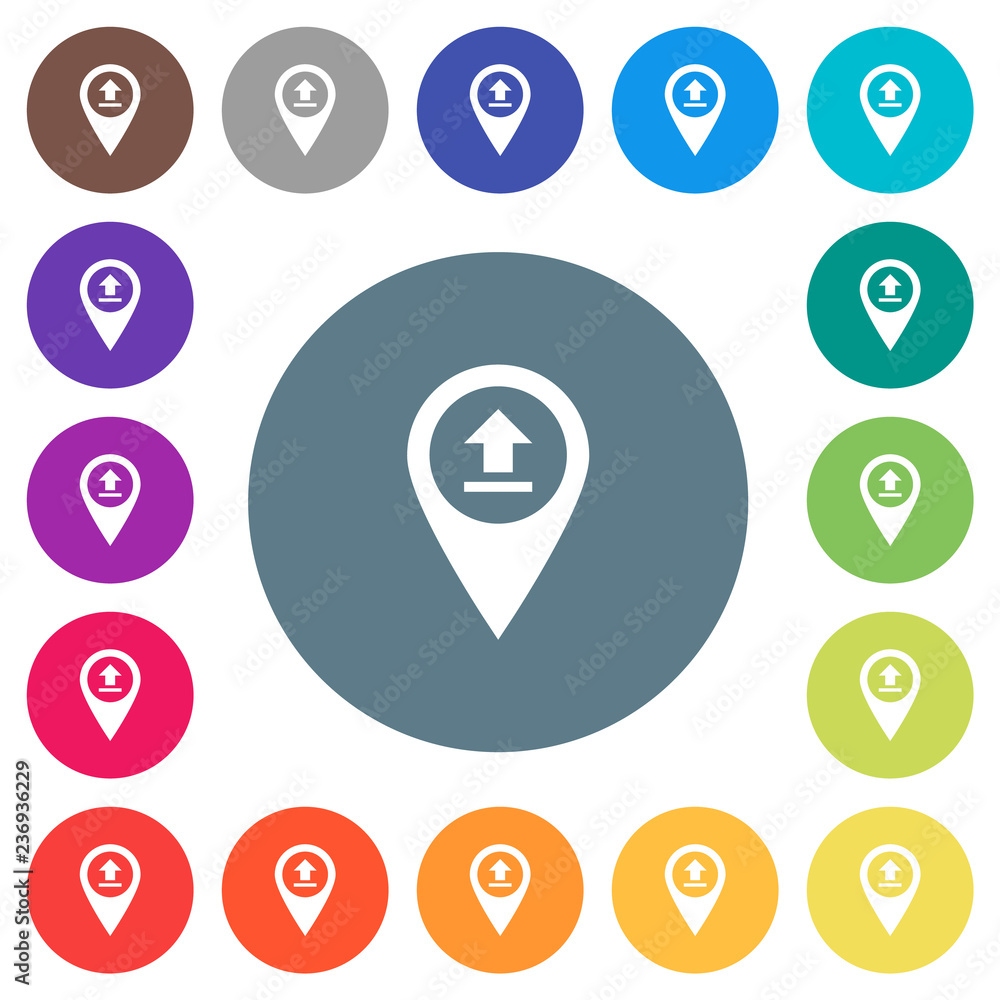 Upload GPS map location flat white icons on round color backgrounds Upload GPS map location flat white icons on round color backgrounds