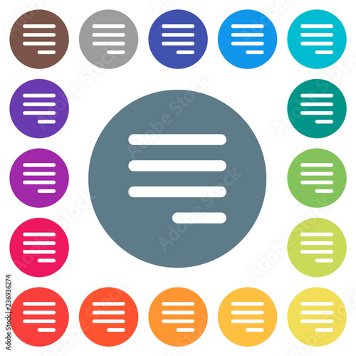 Text align justify last row right flat white icons on round color backgrounds