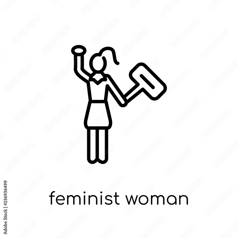 Feminist Woman icon. Trendy modern flat linear vector Feminist Woman icon on white background from thin line Ladies collection Feminist Woman icon. Trendy modern flat linear vector Feminist Woman icon on white background from thin line Ladies collection