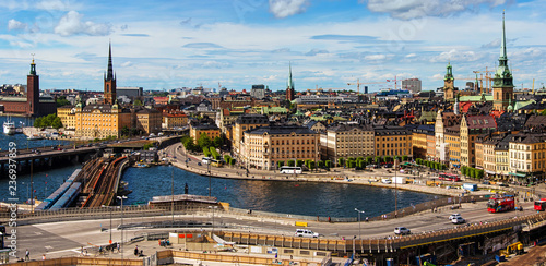Panoramic view of Old Town (Gamla Stan) in Stockholm, Sweden in a summer.