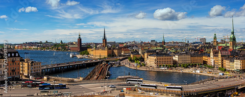 Photography Panoramic view of Old Town (Gamla Stan) in Stockholm, Sweden in a summer