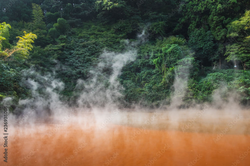 Chinoike Jigoku, natural hot spring, the blood pond hell, Red water and hot