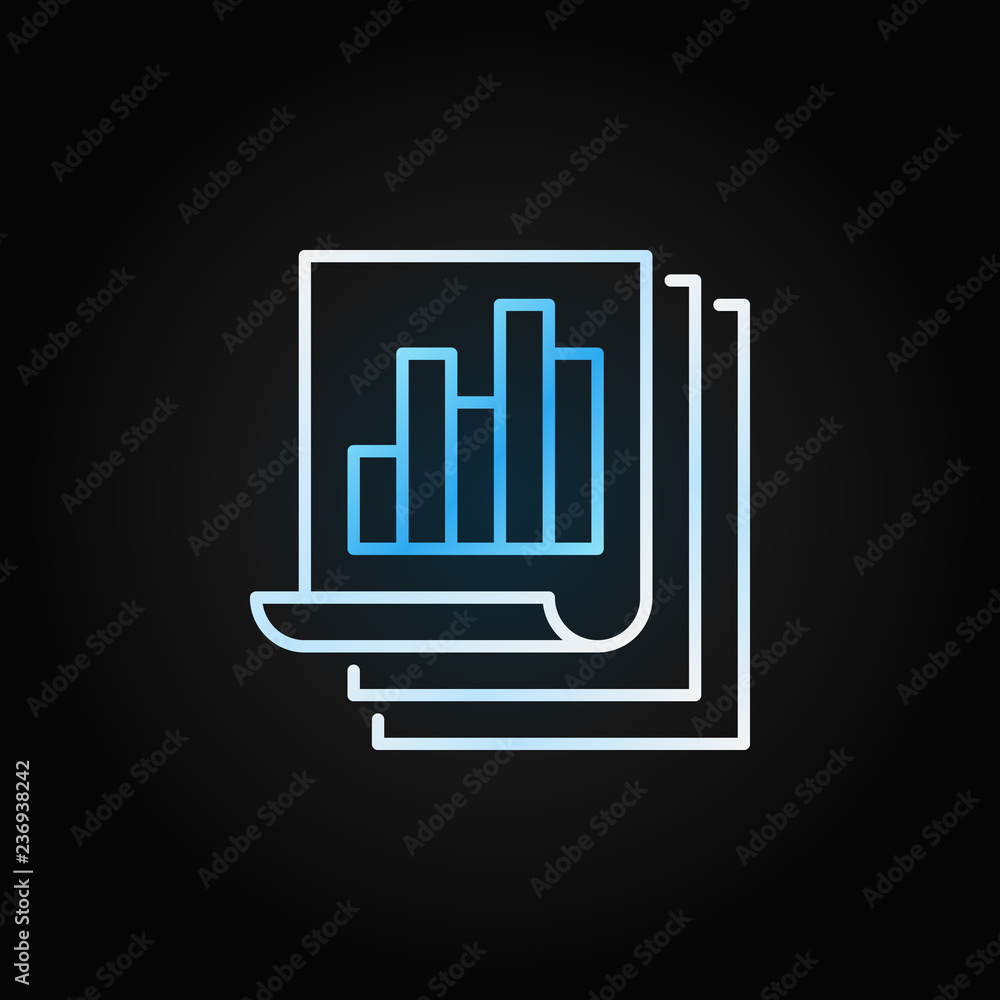 Business report with bar chart outline vector creative icon. Document papers thin line symbol on dark background Business report with bar chart outline vector creative icon. Document papers thin line symbol on dark background