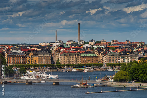 Stockholm panoramic view of Old Town and city harbour. Sweden