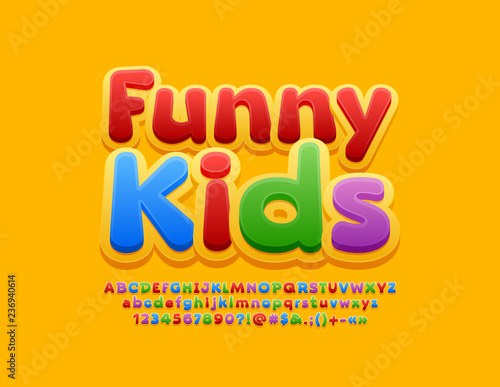 Bright Logo with text Funny Kids.  Vector Colorful Font. 
