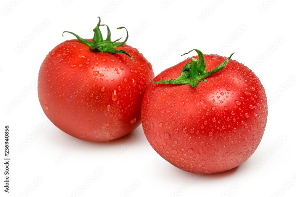 Tomatoes isolated on white background. Two fresh raw vegetables Tomatoes isolated on white background. Two fresh raw vegetables