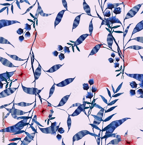 Watercolor floral pattern, delicate flower wallpaper,