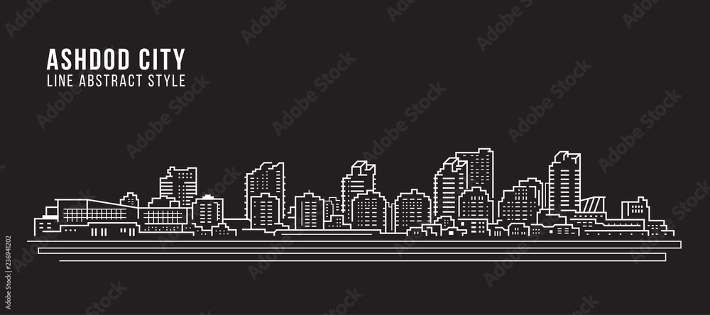 Cityscape Building Line art Vector Illustration design - Ashdod city