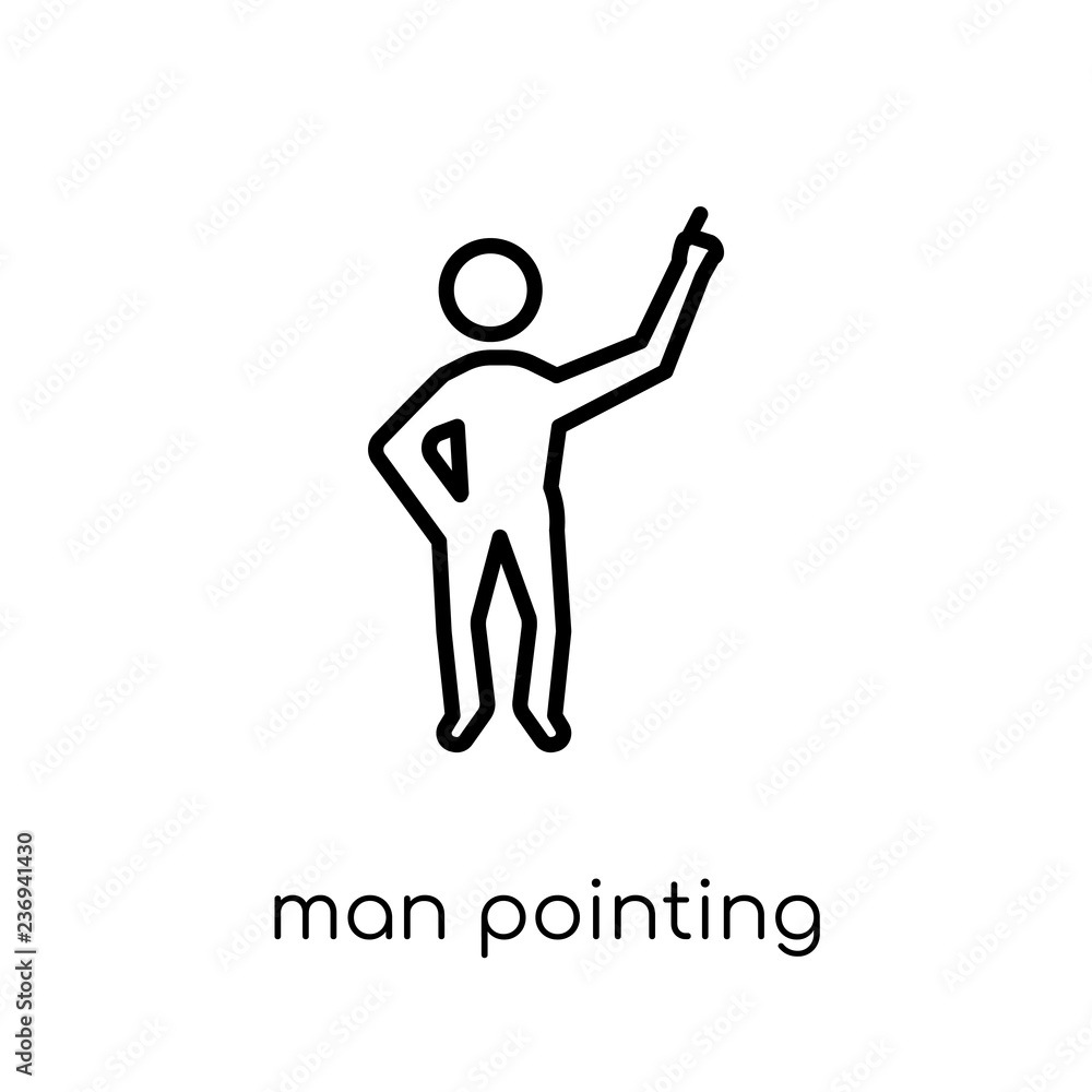 Man pointing icon. Trendy modern flat linear vector Man pointing icon on white background from thin line People collection Man pointing icon. Trendy modern flat linear vector Man pointing icon on white background from thin line People collection