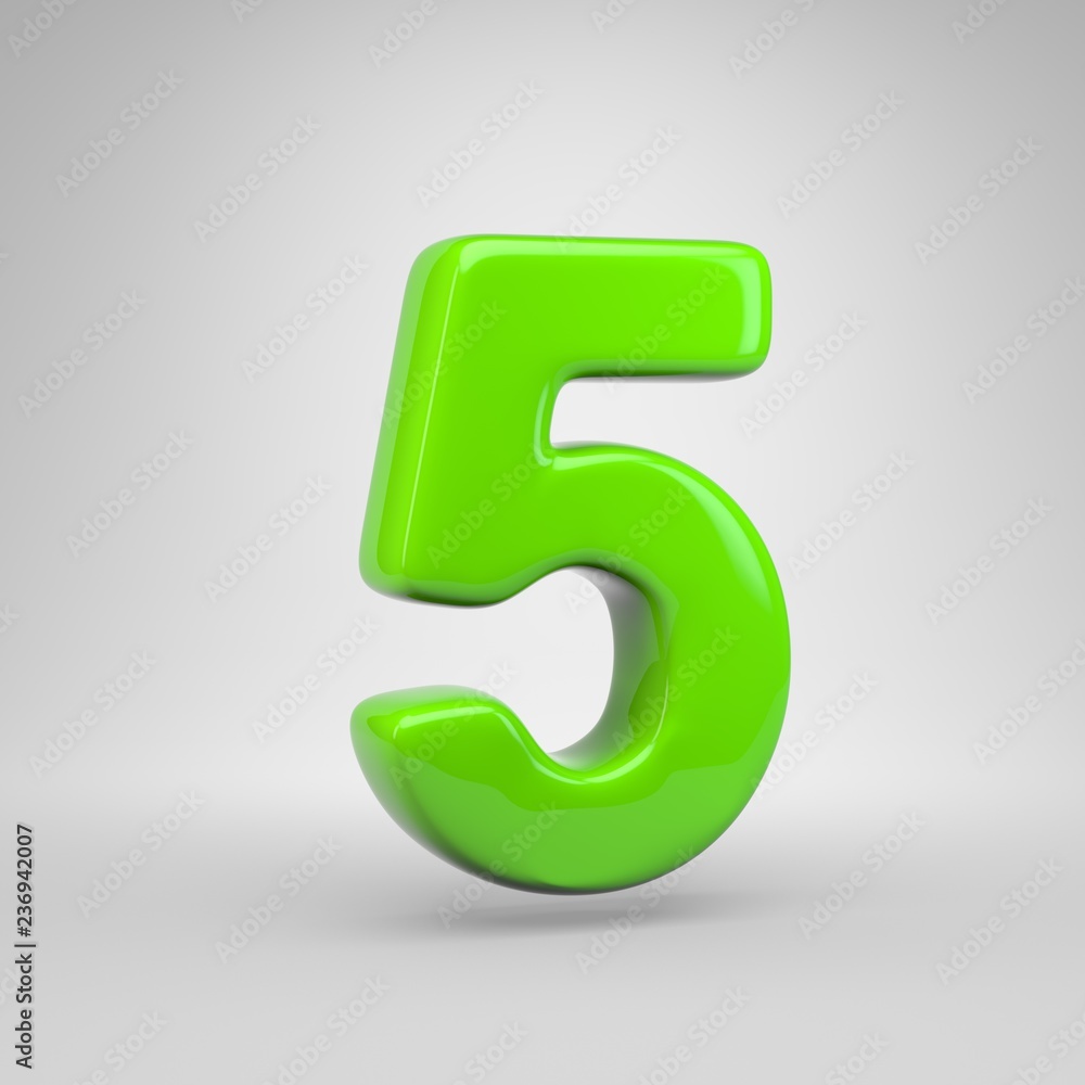 UFO green color number 5 isolated on white background UFO green color number 5 isolated on white background