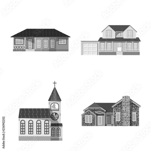 Fototapeta Naklejka Na Ścianę i Meble -  Isolated object of building and front symbol. Collection of building and roof stock vector illustration.