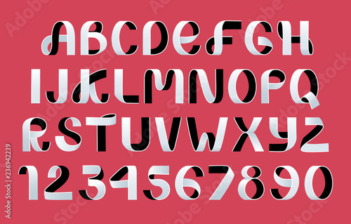 Paper folding Alphabet Vector. White and black Ribbon script font.