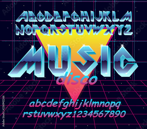 80 s retro alphabet font. Vector typography elements design