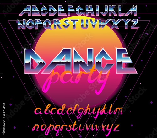 80 s retro alphabet font. Vector typography elements design