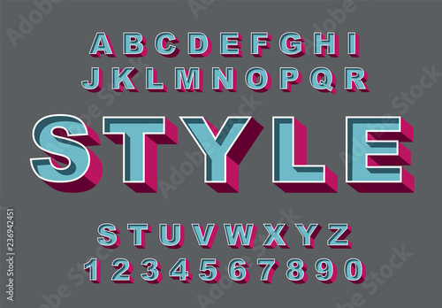 3d Bold retro font. Vintage Alphabet vector 80 s, 90 s Old style graphic poster