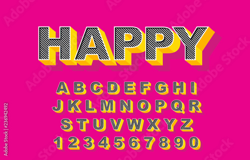 3d Bold retro font. Vintage Alphabet vector 80 s, 90 s Old style graphic poster